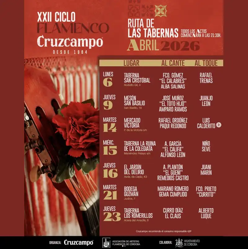 XXII CICLO FLAMENCO CRUZCAMPO 'POR LA RUTA DE LAS TABERNAS DE CÓRDOBA'. Abril 2026
