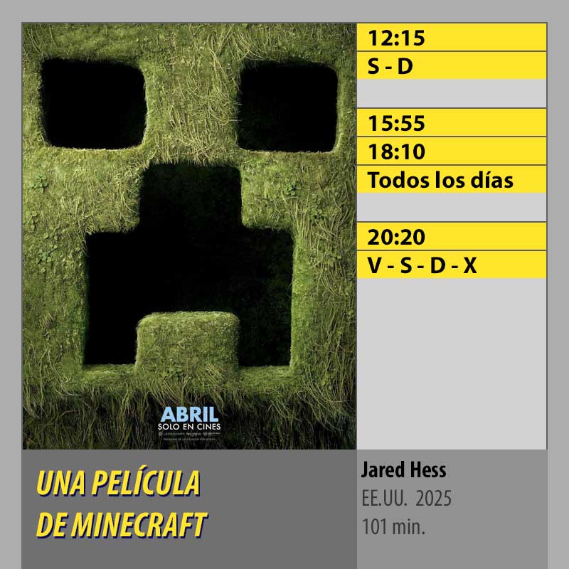 UNA PELÍCULA DE MINECRAFT. MK2 CineSur Tablero Córdoba
