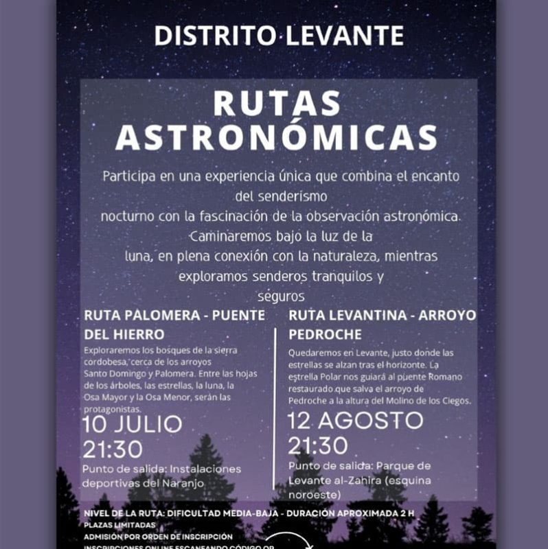 RUTAS ASTRONOMICAS. Distrito Levante Cordoba. Verano 2025