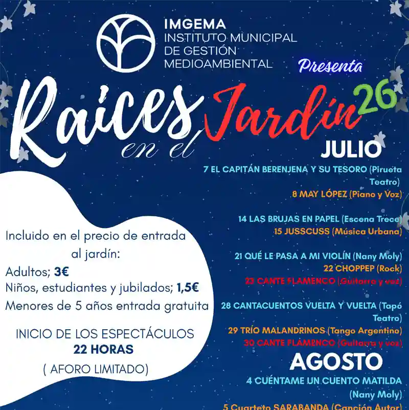 RAÍCES EN EL JARDÍN 2026. Real Jardín Botánico de Córdoba. Verano 2026 RAÍCES EN EL JARDÍN 2026. Real Jardín Botánico de Córdoba. Verano 2026
