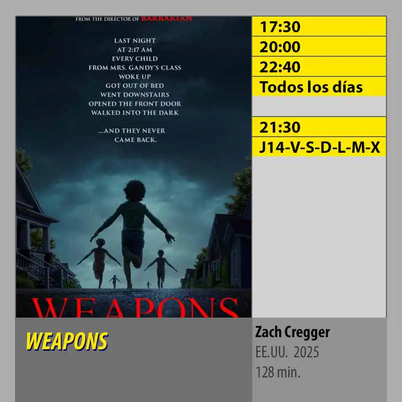 WEAPONS. MK2 CineSur Tablero Córdoba