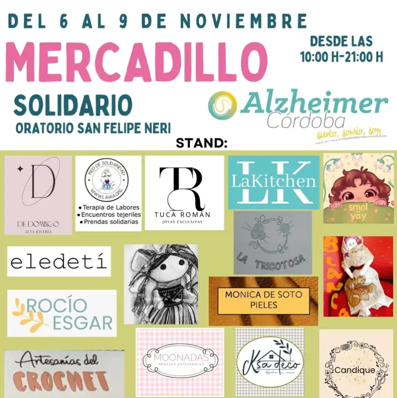 MERCADILLO SOLIDARIO ALZHEIMER CORDOBA. Del 6 al 9 Noviembre 2025