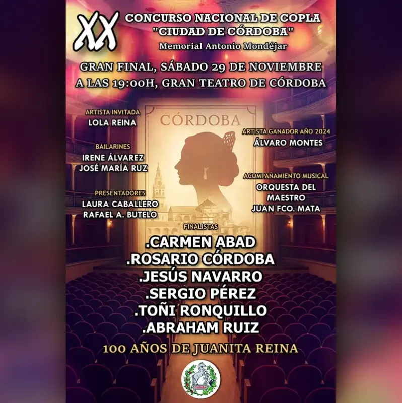 XX CONCURSO NACIONAL DE COPLA CIUDAD DE CORDOBA. Gran Teatro de Cordoba. Sabado 29 Noviembre 2025