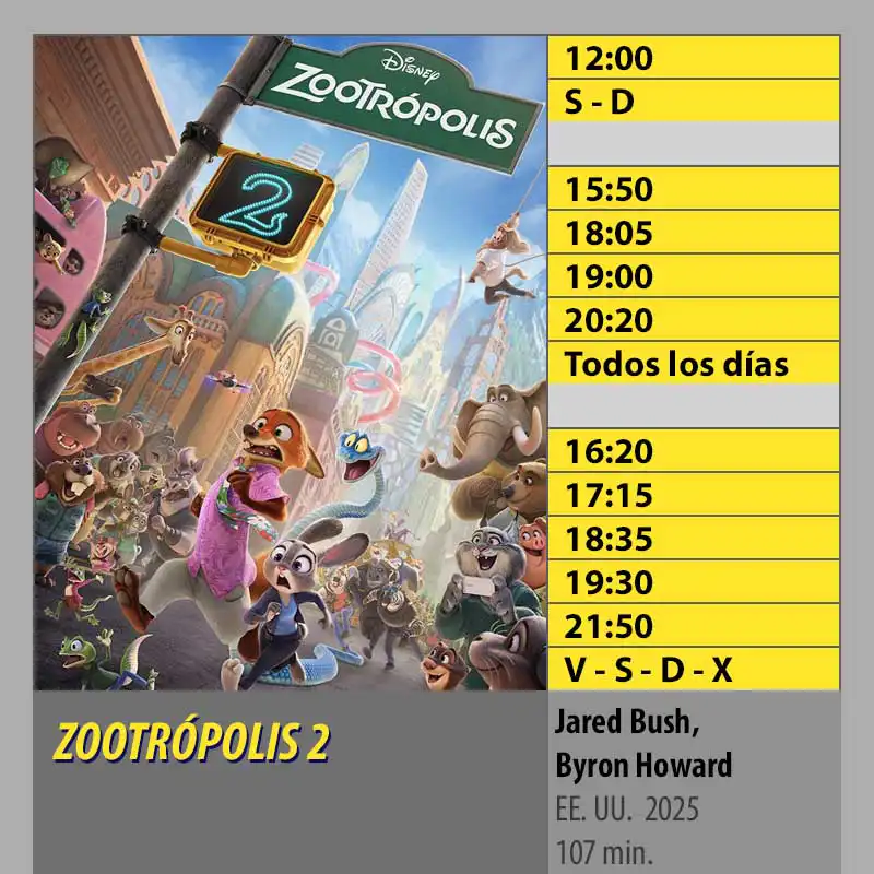 ZOOTRÓPOLIS 2 MK2 CineSur Tablero Córdoba