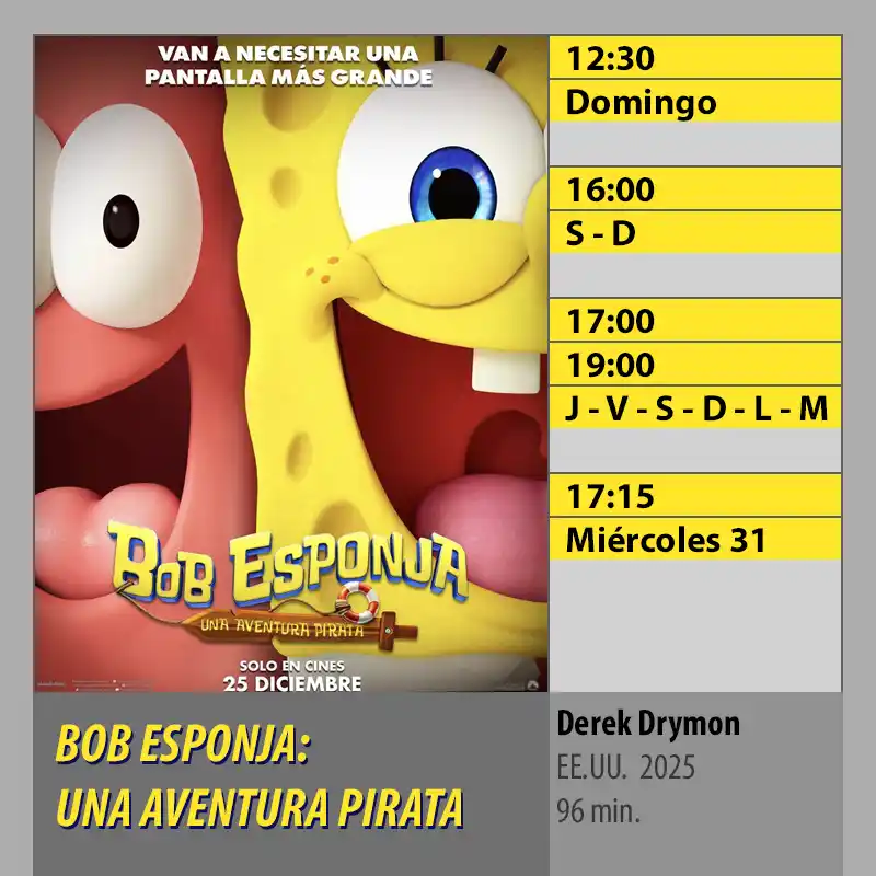 BOB ESPONJA-UNA AVENTURA PIRATA. CINES AXION Córdoba