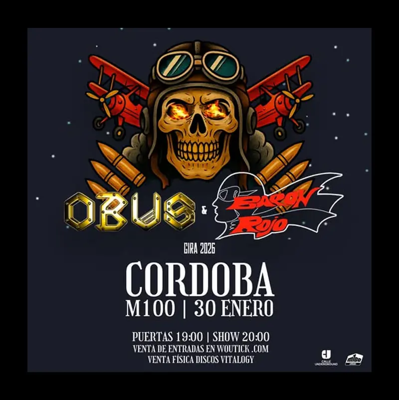 OBÚS & BARÓN ROJO. Sala M100. Córdoba. Viernes 30 Enero 2026