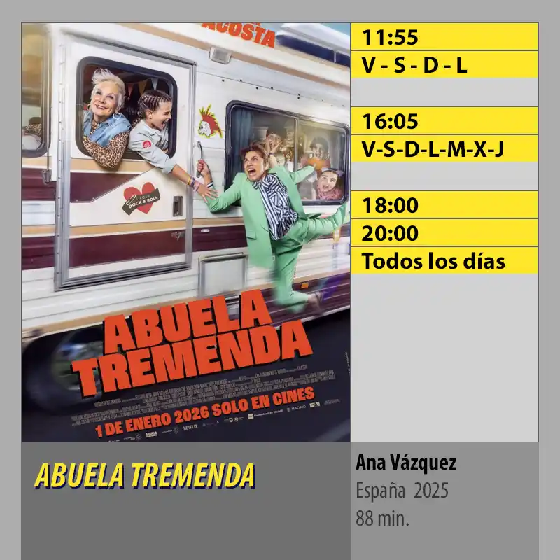 ABUELA TREMENDA MK2 CineSur Tablero Córdoba BOB ESPONJA. UNA AVENTURA PIRATA. MK2 CineSur Tablero Córdoba