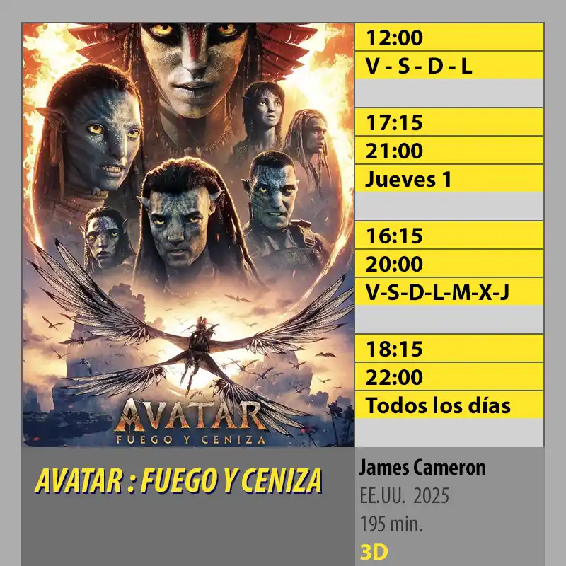 AVATAR - FUEGO Y CENIZA 3D MK2 CineSur Tablero Córdoba