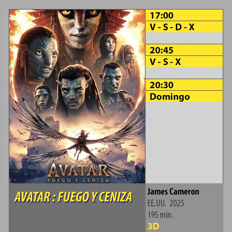 AVATAR - FUEGO Y CENIZA 3D MK2 CineSur Tablero Córdoba