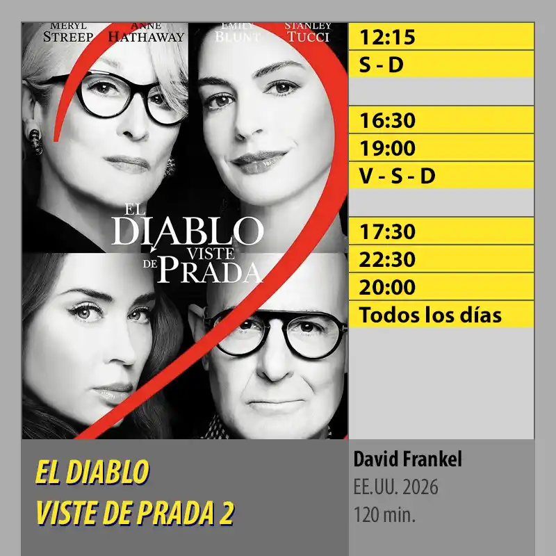 EL DIABLO VISTE DE PRADA 2 MK2 CineSur Tablero Córdoba