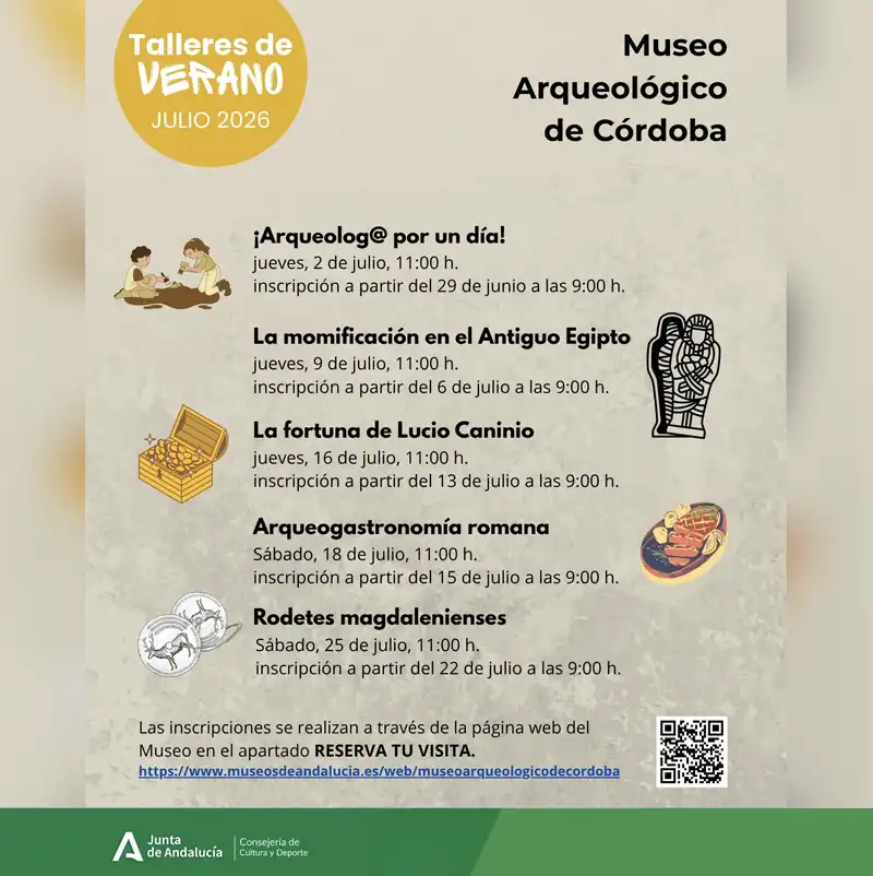 TALLERES DE VERANO 2026. Museo Arqueologico de Cordoba. Julio 2026