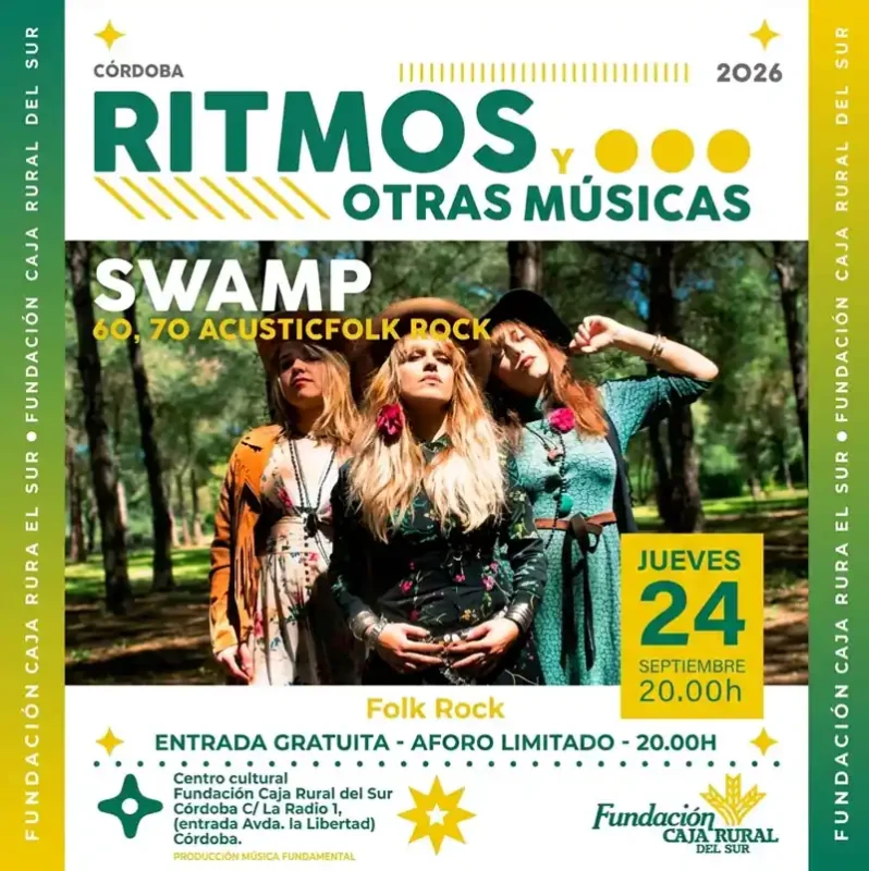 SWAMP. 60 70 Acoustic Folk Rock. Fundacion Caja Rural del Sur. Cordoba. Jueves 24 Sept. 2026