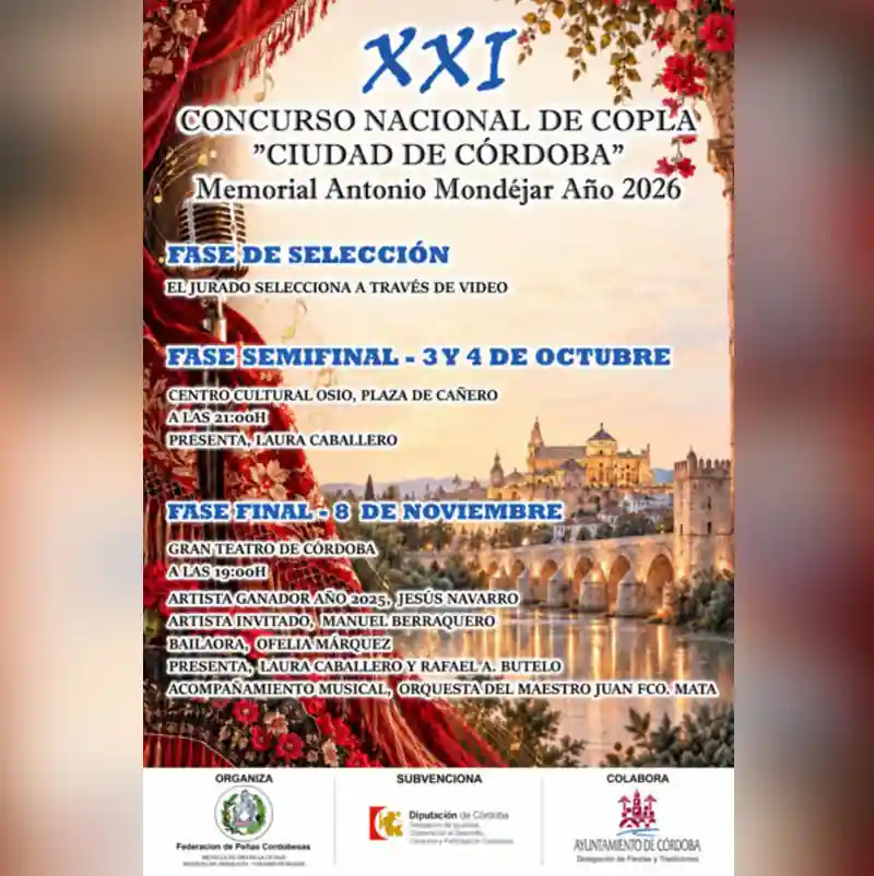 XXI CONCURSO NACIONAL DE COPLA CIUDAD DE CORDOBA. Gran Teatro de Cordoba. 8 Noviembre 2026