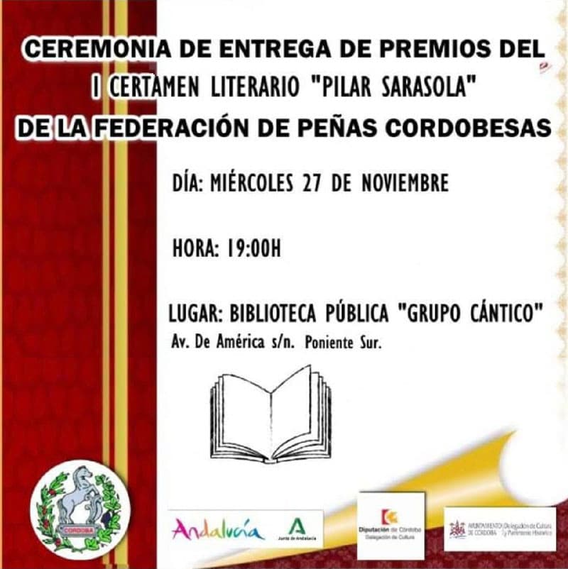 Entrega de premios I CERTAMEN LITERARIO PILAR SARASOLA. Bibliteca 'Grupo Cántico'. 27 Noviembre 2024