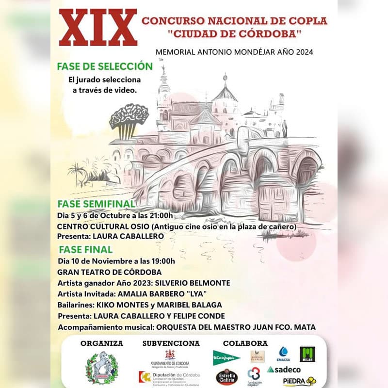 XIX CONCURSO NACIONAL DE COPLA 'CIUDAD DE CÓRDOBA. Centro Cultural Osio. 5-6 Octubre 2024